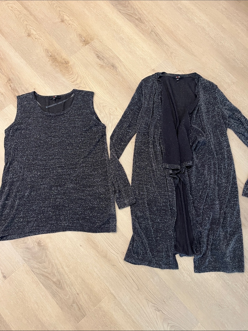 Yest Women's Metallic Knit Tank and Open-Front Cardigan Set - Black